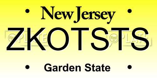 ZKOTSTS New Jersey License Plate