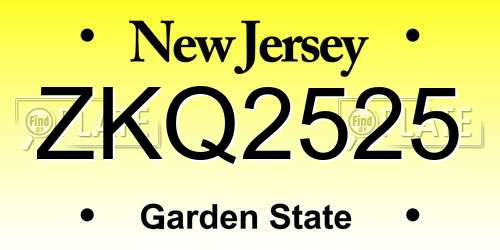 ZKQ2525 New Jersey License Plate