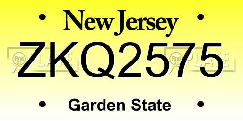 ZKQ2575 New Jersey License Plate