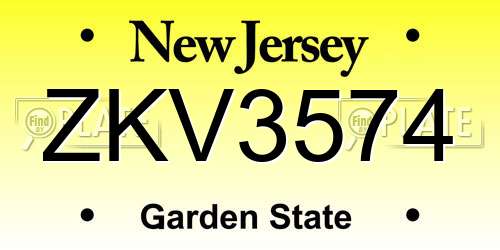ZKV3574 New Jersey License Plate