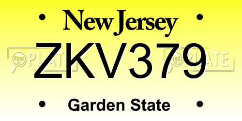 ZKV379 New Jersey License Plate