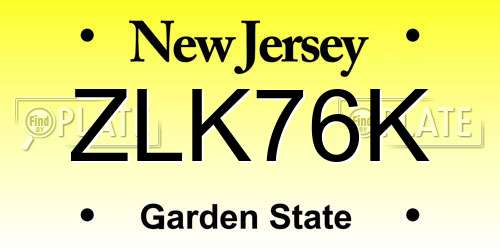 ZLK76K New Jersey License Plate