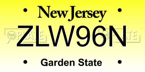 ZLW96N New Jersey License Plate
