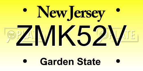 ZMK52V New Jersey License Plate
