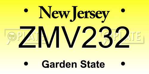 ZMV232 New Jersey License Plate