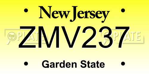 ZMV237 New Jersey License Plate