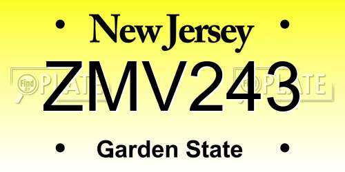 ZMV243 New Jersey License Plate