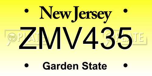 ZMV435 New Jersey License Plate