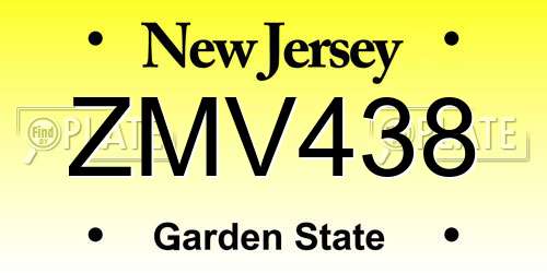 ZMV438 New Jersey License Plate
