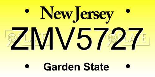 ZMV5727 New Jersey License Plate