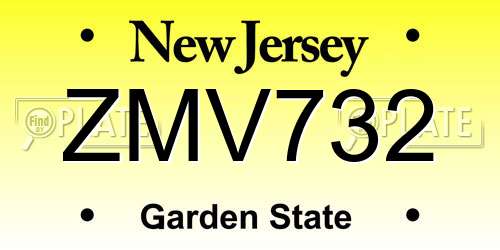 ZMV732 New Jersey License Plate