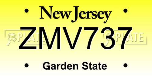 ZMV737 New Jersey License Plate