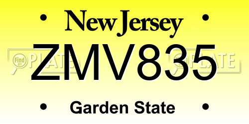 ZMV835 New Jersey License Plate