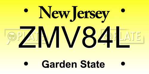 ZMV84L New Jersey License Plate