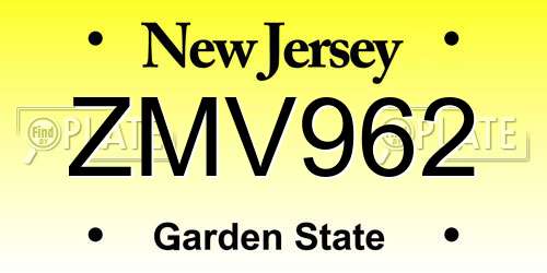 ZMV962 New Jersey License Plate