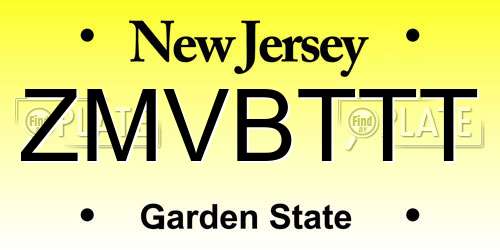 ZMVBTTT New Jersey License Plate