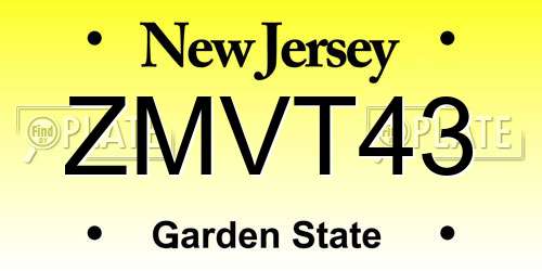 ZMVT43 New Jersey License Plate