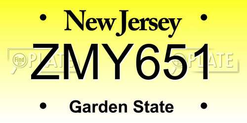 ZMY651 New Jersey License Plate