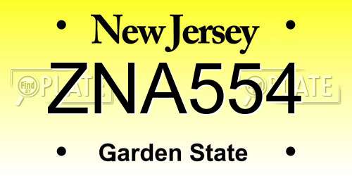 ZNA554 New Jersey License Plate
