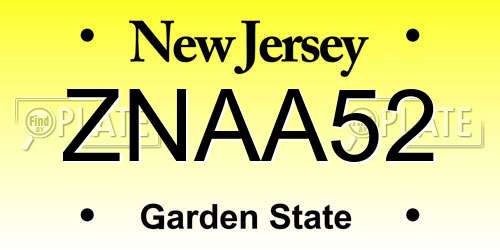 ZNAA52 New Jersey License Plate