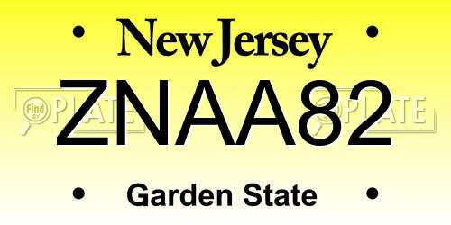 ZNAA82 New Jersey License Plate
