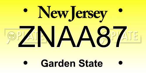 ZNAA87 New Jersey License Plate