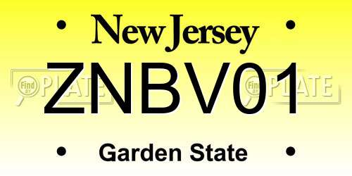 ZNBV01 New Jersey License Plate