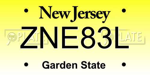 ZNE83L New Jersey License Plate