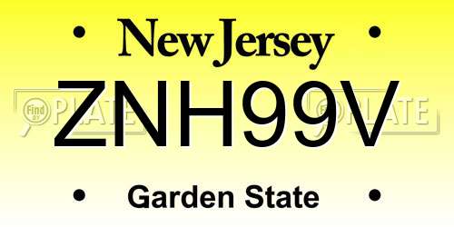 ZNH99V New Jersey License Plate