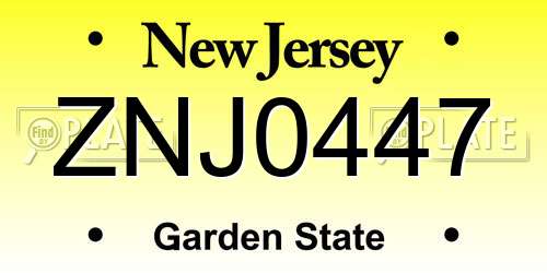 ZNJ0447 New Jersey License Plate