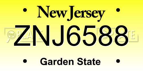 ZNJ6588 New Jersey License Plate