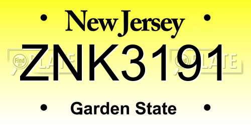 ZNK3191 New Jersey License Plate