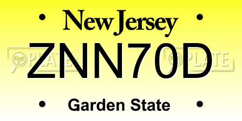 ZNN70D New Jersey License Plate