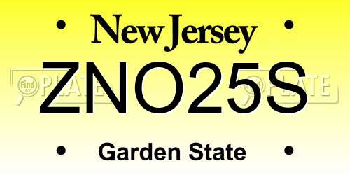 ZNO25S New Jersey License Plate