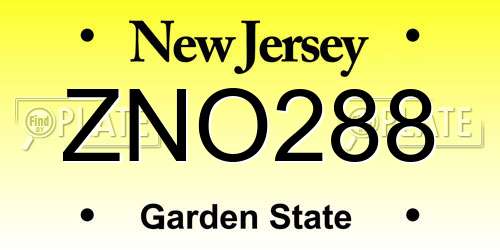 ZNO288 New Jersey License Plate