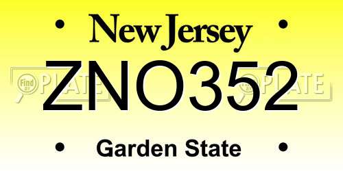 ZNO352 New Jersey License Plate