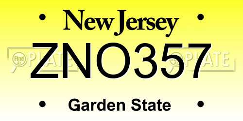 ZNO357 New Jersey License Plate