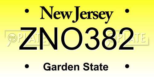 ZNO382 New Jersey License Plate