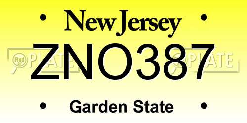 ZNO387 New Jersey License Plate