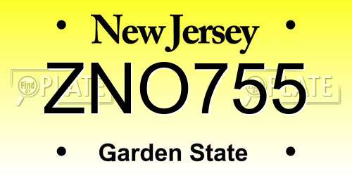 ZNO755 New Jersey License Plate