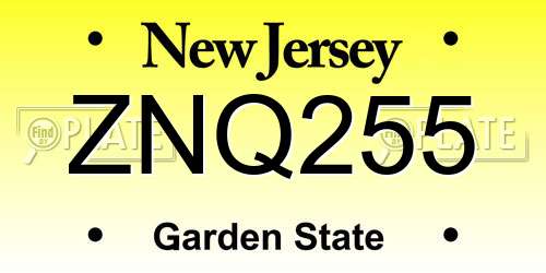 ZNQ255 New Jersey License Plate