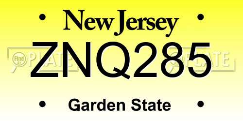 ZNQ285 New Jersey License Plate