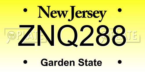 ZNQ288 New Jersey License Plate