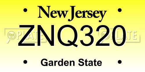 ZNQ320 New Jersey License Plate