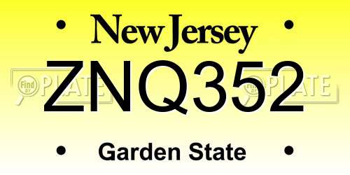 ZNQ352 New Jersey License Plate