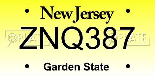 ZNQ387 New Jersey License Plate