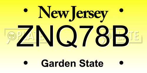 ZNQ78B New Jersey License Plate