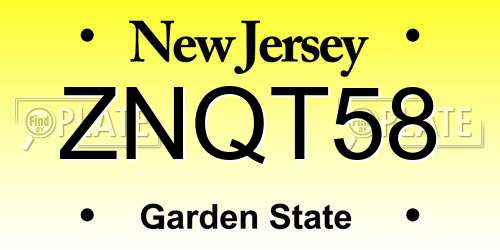 ZNQT58 New Jersey License Plate