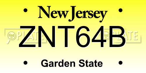 ZNT64B New Jersey License Plate