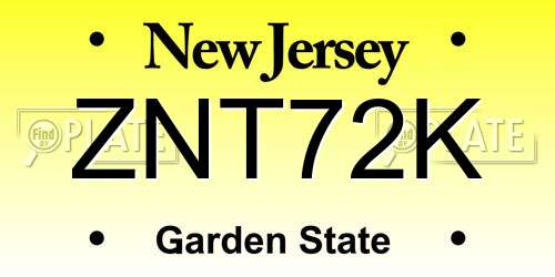 ZNT72K New Jersey License Plate